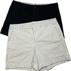 Merona 100% Cotton Shorts Mid-Rise Women's 8 Gray White Striped Black Bundle